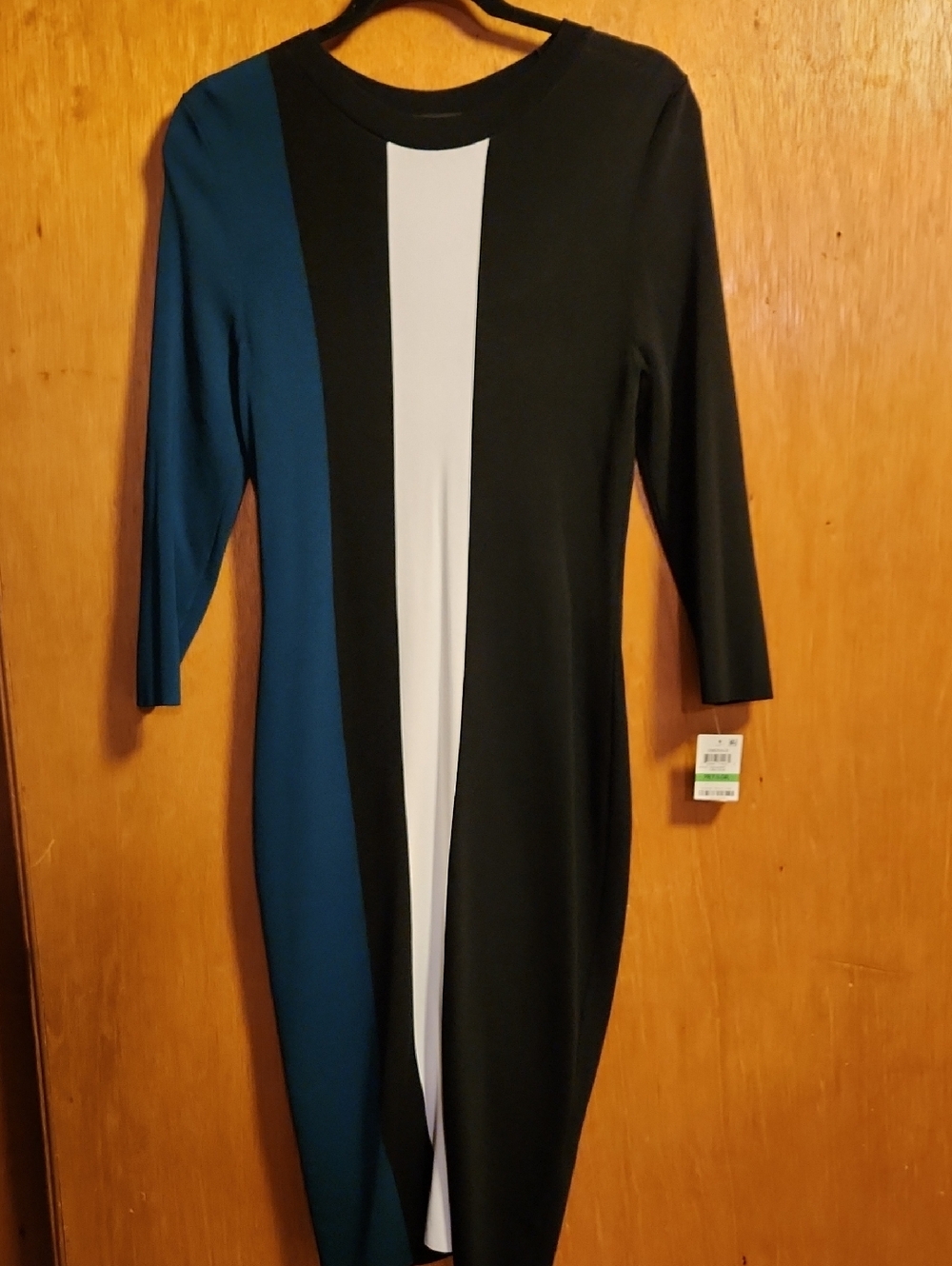 INC International Concepts Teal, Black & White Long Sleeve Midi Dress